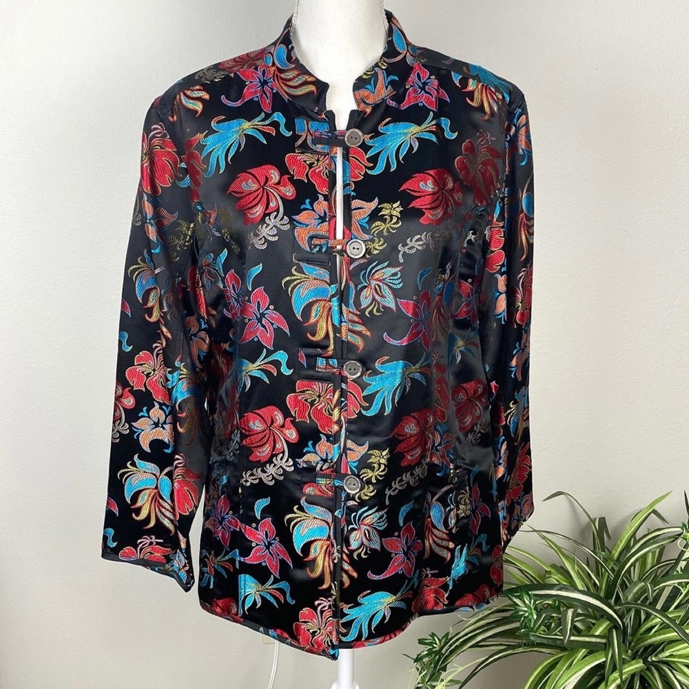 Chico’s, Plus Size Asian Silk Blend Blazer/Blouse Floral Design Sz 3 or Size 16